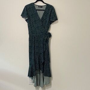 Women’s Green Polka Dot Wrap Dress Ruffle